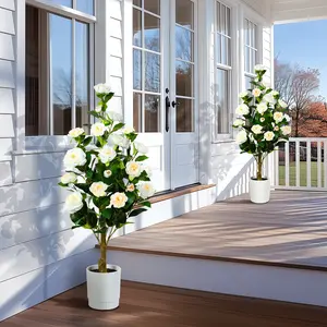 SHareconn 2 Pack 4FT Artificial Camellia Tree with 40 Pink Blooming Flowers Faux Indoor Plant for Home Porch Decor Nature Versatile Elegance No Maintenance Required