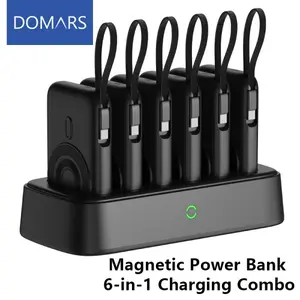 Domars Magnetic Power Bank 6-in-1 Charging Combo 6 X 10000mAh Portable Charger, 15W Magnetic Wireless Charging 22.5W Super Built-in Fast Charging Cable Type-C Cable LED Display, Travel Travel Camping For iPhone 17 16 15 14 Air for Samsung S25 S24 S23