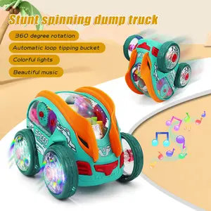 Electric Stunt Car Toy with LED Light Music Dynamic Gear-Powered Truck 360 Degrees Rotation Transparent Luminous Vehicle for Toddlers Boys Gift Safe Eco-Friendly ABS Material