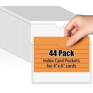 jhwsxtek 44 Pack labels for storage bins, Adhesive Pockets, Index Card Pockets with Top Open for Loading, Clear Plastic Labels Holders for Organizing Storage Bins, Drawer, Library Card, 4x6 Inch