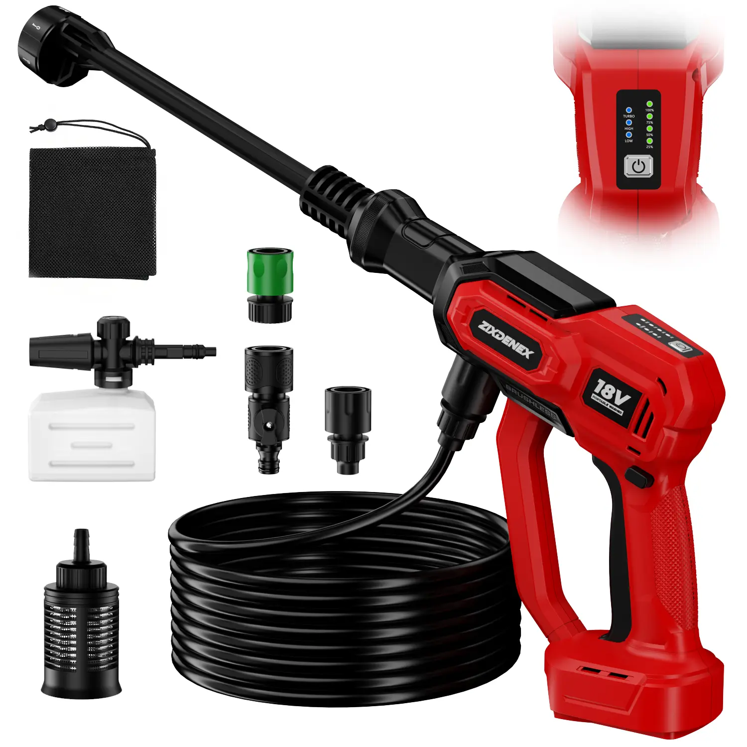 Cordless Portable Washer for Milwaukee 18V Battery, 1000 PSI Portable Handheld Washer with Brushless Motor, 6-in-1 Nozzle, 3 Level Adjustable for Car Yard Fence Wall Clean (Battery Not Included)