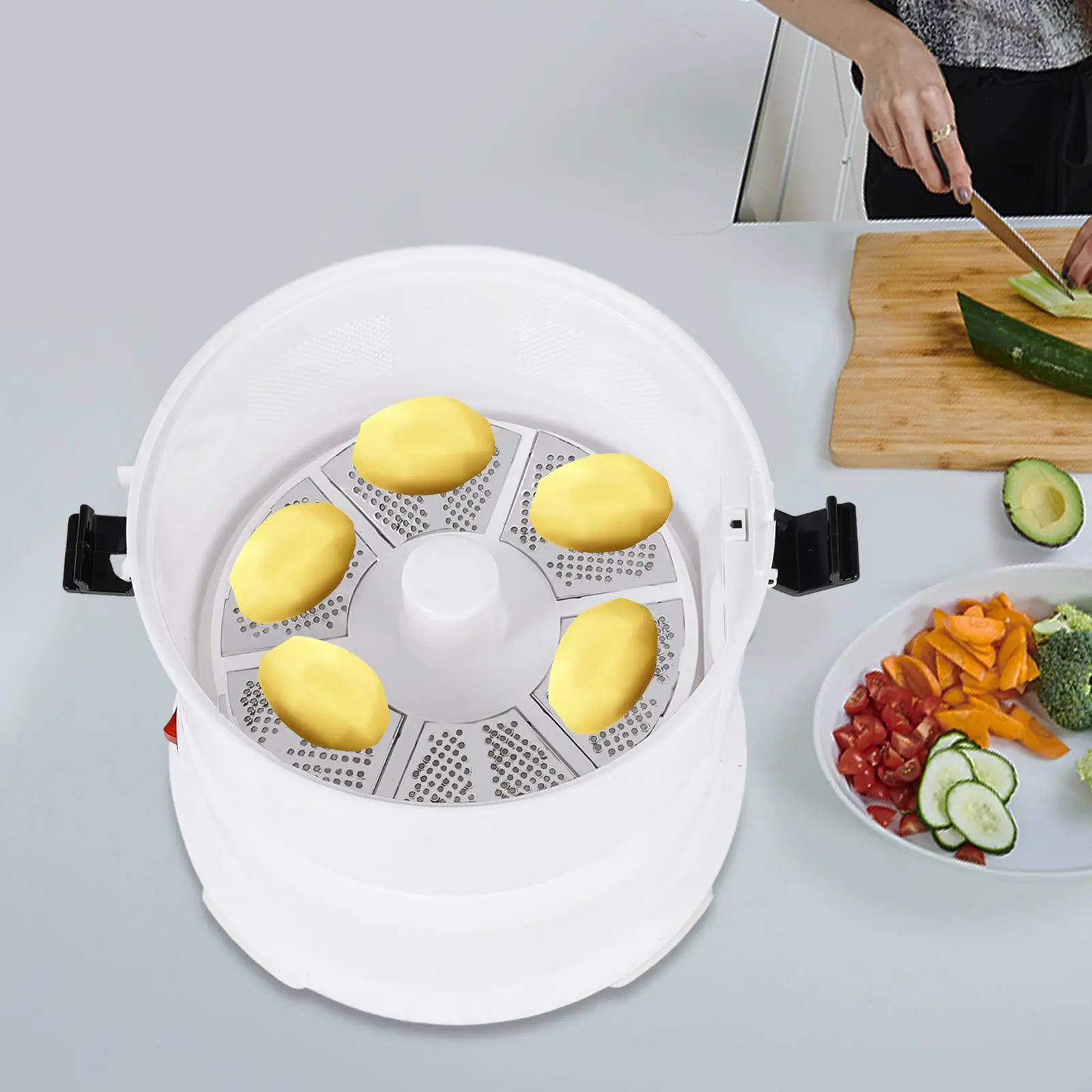 85W Electric Potato Peeler, 2-in-1 Automatic Peeler, One-button Drive Potato Peeler Max Capacity 2.2Lbs for Home Kitchen Utensils White