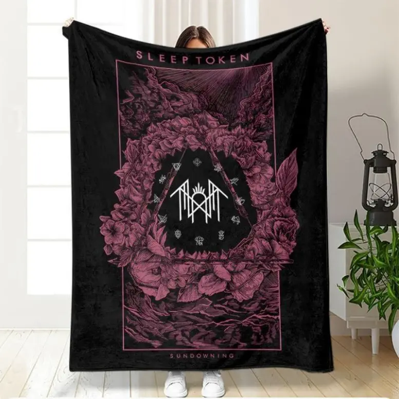 Sleep-Friendly Polyester Sleep Token Throw Blanket - Soft Warm Flannel Texture, Breathable, Modern Christmas Tree Print, Multi-Size, Machine Washable, All-Season, Feel Cosy, Living Room Decor, Holiday/Birthday Gift for Adults (General Use for Adults)