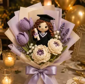 Handmade Crochet Flower Doll Graduation Bouquet – Cute Forever Flower Arrangement for Class of 2026 Graduates, Aesthetic Senior Gift for Her, Friends & Daughter