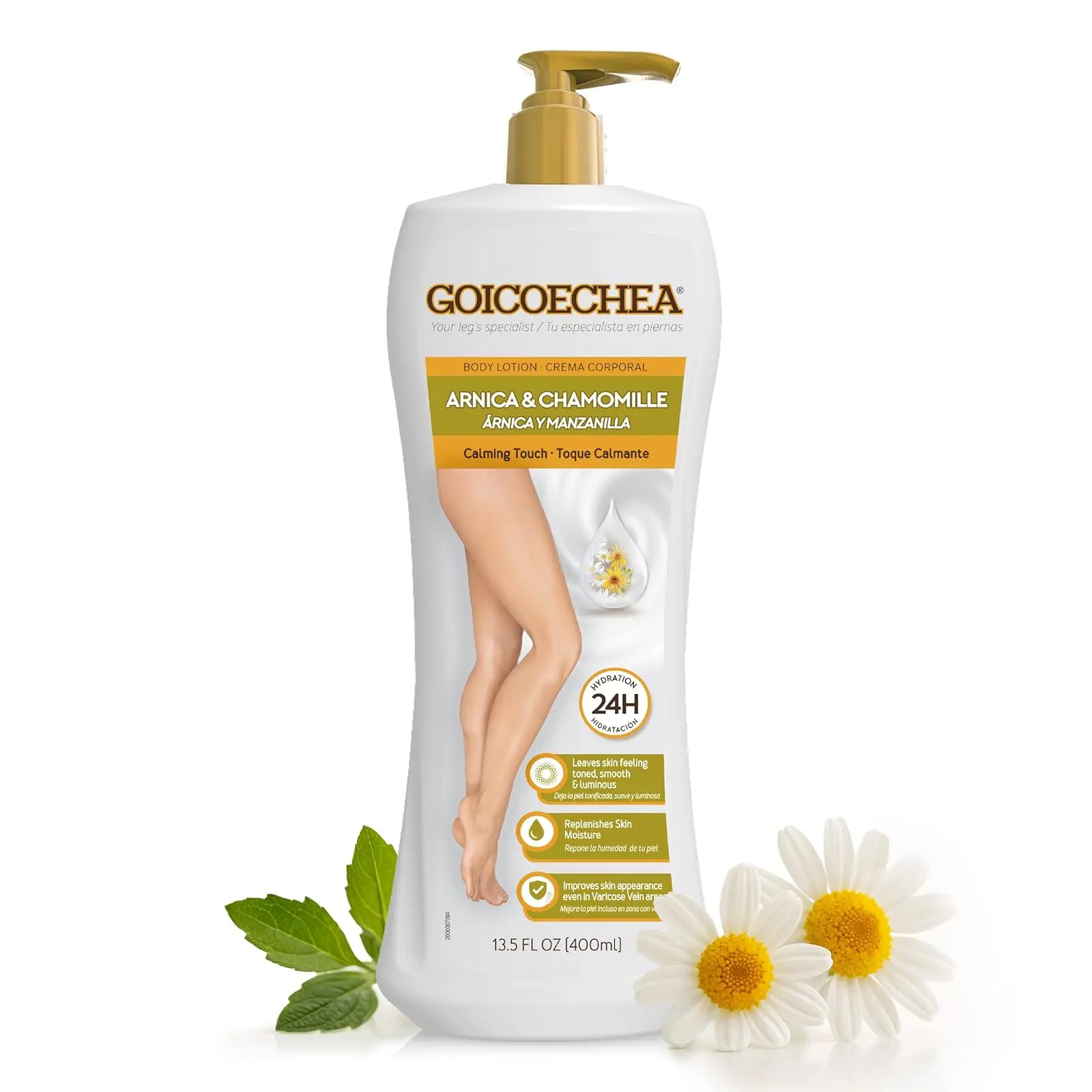 Goicoechea Calming Touch Body Lotion Moisturizer - Gentle, Mild Cream with Arnica & Chamomile Blend, Improves Varicose Veins & Blemishes Appearance, Smooths & Tones, 13.5 oz, Daily, Soothing, Body Care, Crema Hidratante Body Lotions & Creams