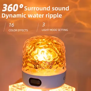 Water Ripple Lamp Couple Gift Bluetooth Speaker with 360° Surround Sound 16 Color Effects 3 Light Mode Setting Atmosphere Lights Romantic Wave Pattern Starry Sky Projector