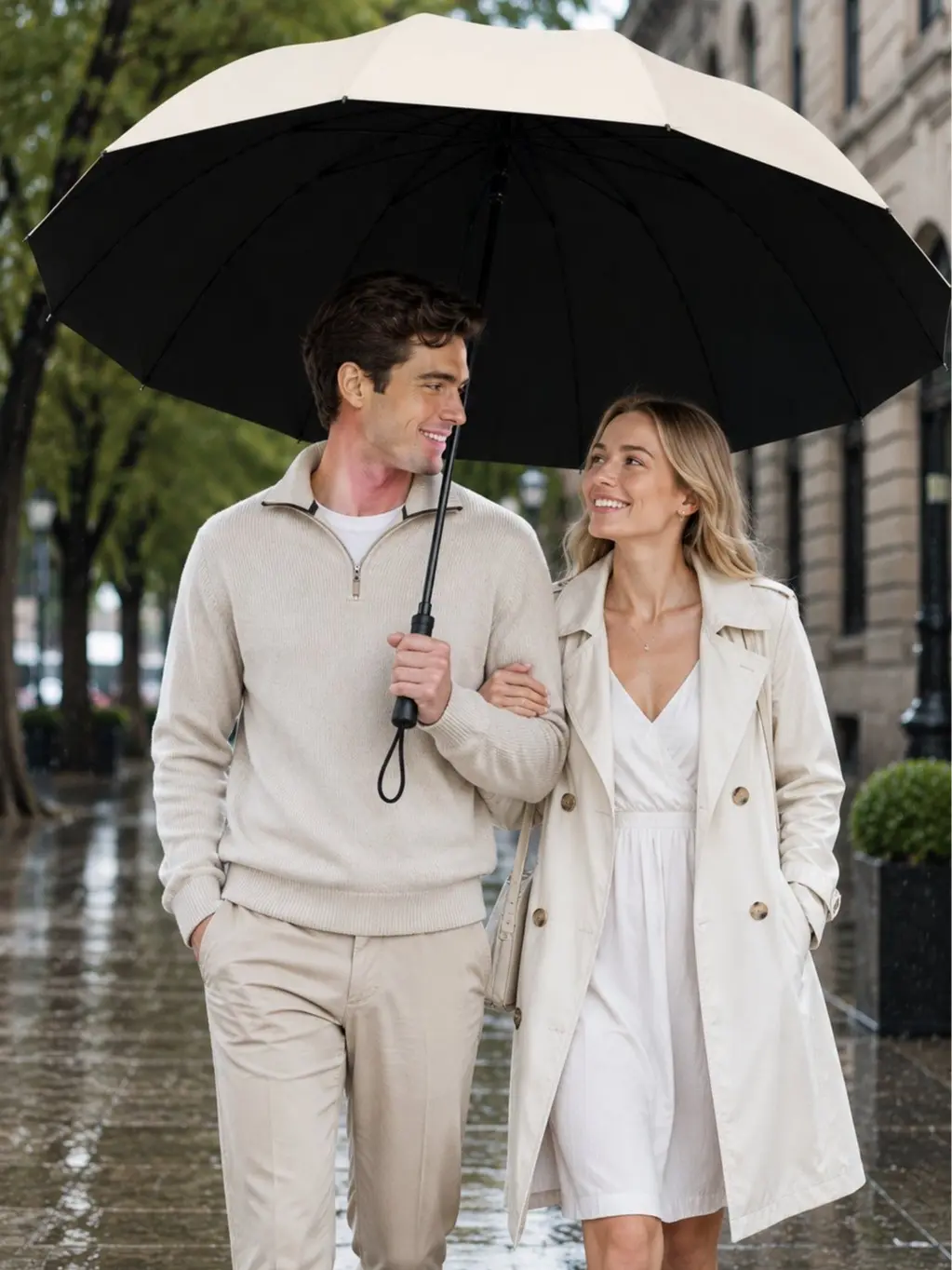 12-Bone Large Manual Folding Umbrella for 2-3 people | Windproof, Waterproof, UV Sun Protection Black Coating | Portable Travel Umbrella