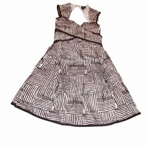 Asymmetrical Halter Neckline Casual Dress in Brown & White Stripes with Wrap Bodice and Sleeveless Design for Resort Wear cocktail party Stylish Retro look pin-up