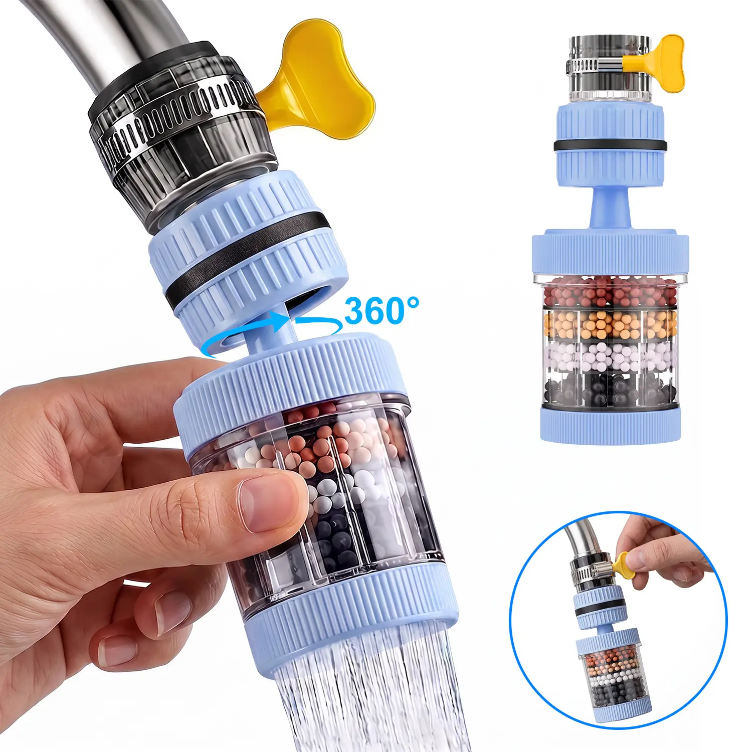 1PC 6-Layer Faucet Water Filter, 360° Rotating Splash-Proof Sink Faucet Attachment, Adjustable Water-Saving Sprayer for Washing Fruits, Vegetables & Dishes, Kitchen Sink Accessory