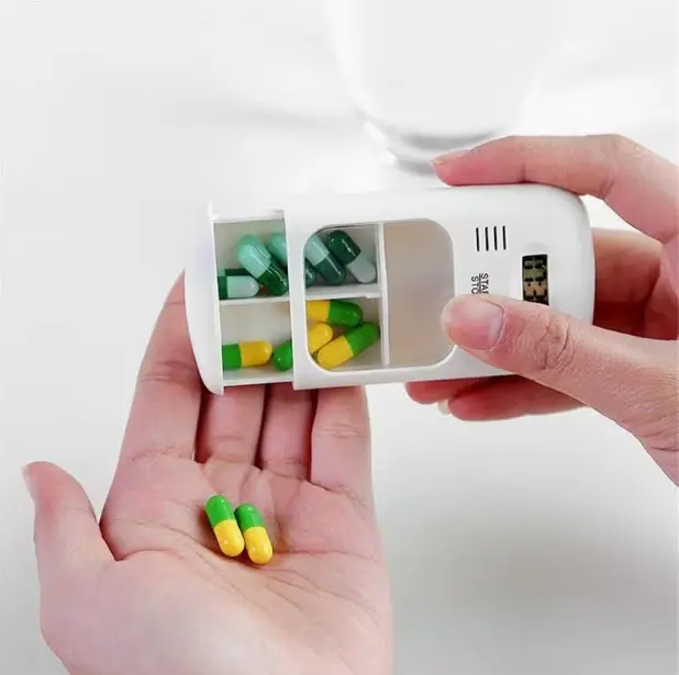 Convenient Pill Organizer with Medication Reminder, Alarm, and 2-Compartment Pill Box