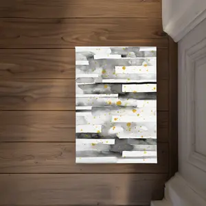360 stand CODM17246ZUHQV 17x24 in. Minimalist Door Mat, Black Stripes with Gold Splash, Home Decor Rugs for Home Use, Modern Abstract Rug, Abstract Area Rugs