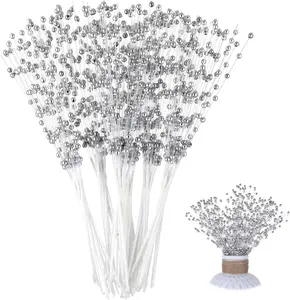 Bouquet Accessories 60 count  Floral Picks,  Stick Stems Bouquets,4mm Bead String Garland  Filler Floral,Tree Picks Wedding Party Decoration,Christmas Decorations
