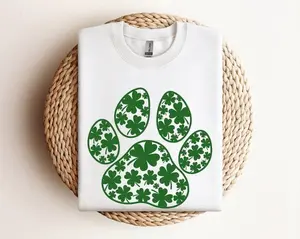 [Sale Up To 50%] Paw Print Patricks Day Shirt, Dog St Patty's Day Shirt, Shamrock Shirt, Irish Mama Shirt, Dog Mom Patricks Day, Graphic Streetwear T-shirt