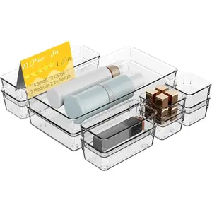 Clear Plastic Drawer Organizer Set with 15 Inch Extra Long Bins, 4 Sizes Large  Organizers for Kitchen Utensils, Bathroom Trays and Makeup Storage