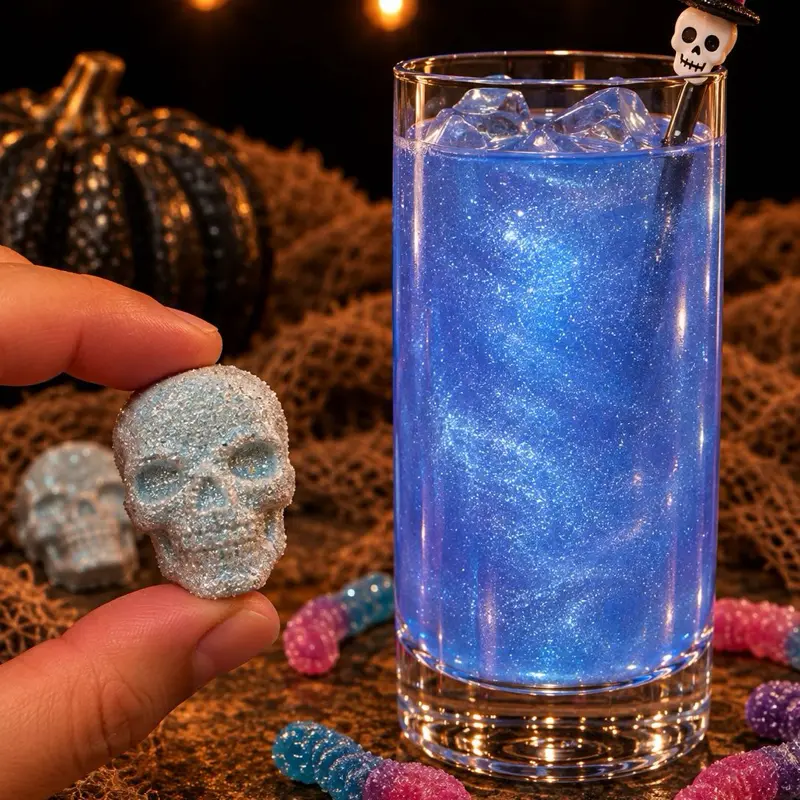 2 Pack Halloween Edition Glitter Gummy Worm Flavor Drink Bombs | For Kids or Cocktails + Mocktails for Adults