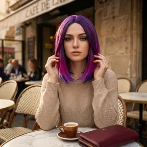 Wave Hair Wig Synthetic Purple Long Heat Resistant Hairwear Women Daily Party