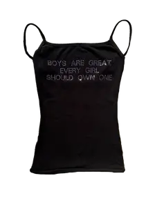 BOYS ARE GREAT women's sassy y2k rhinestone tank top black and pink funny iconic 2000s inspired