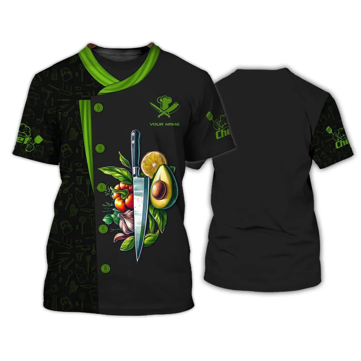 Chef T-shirts personnalisés unisexes pour chefs, couteaux de cuisine, chemise 3D de chef, cadeau pour chef