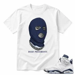 Men's Short-Sleeve T-Shirt, Midnight Navy 6s Sneaker Match Tee, White Dead Presidents Graphic Top