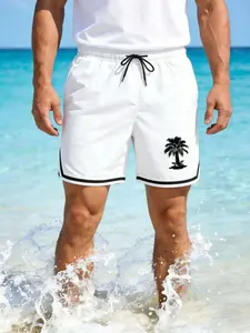Men's Palm Tree Print Shorts, Summer Sports Fitness Shorts, Casual Street Style, Lightweight Beach Wear, Hoochie Daddy Fashion