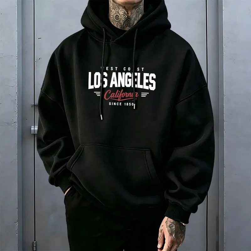 Los Angeles California vintage print hoodie, American West Coast loose oversized drop-shoulder casual pullover sweatshirt for men and women 【Runs small, order one size up】