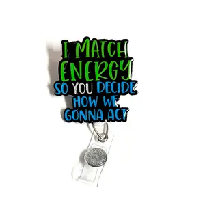 I Match Energy Badge Reel, 2 Inches, Retractable Swivel Alligator Clip, Nurse, Office, Dental, Teacher, Customer Service