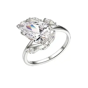 [EVA Jewelry] Pear 4CT  925 Sterling Silver Synethic Moissanite Ring