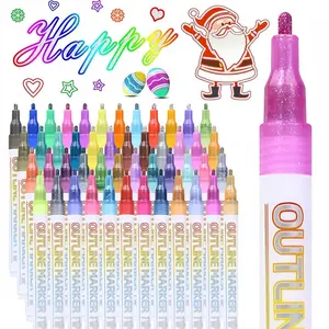 Double Line Outline Marker Pen, 1 Box Self-outline Metallic Marker Pen, Shimmer Outline Marker Set for Drawing, Doodling, Journal, DIY Art Crafts, Glitter Metallic Marker