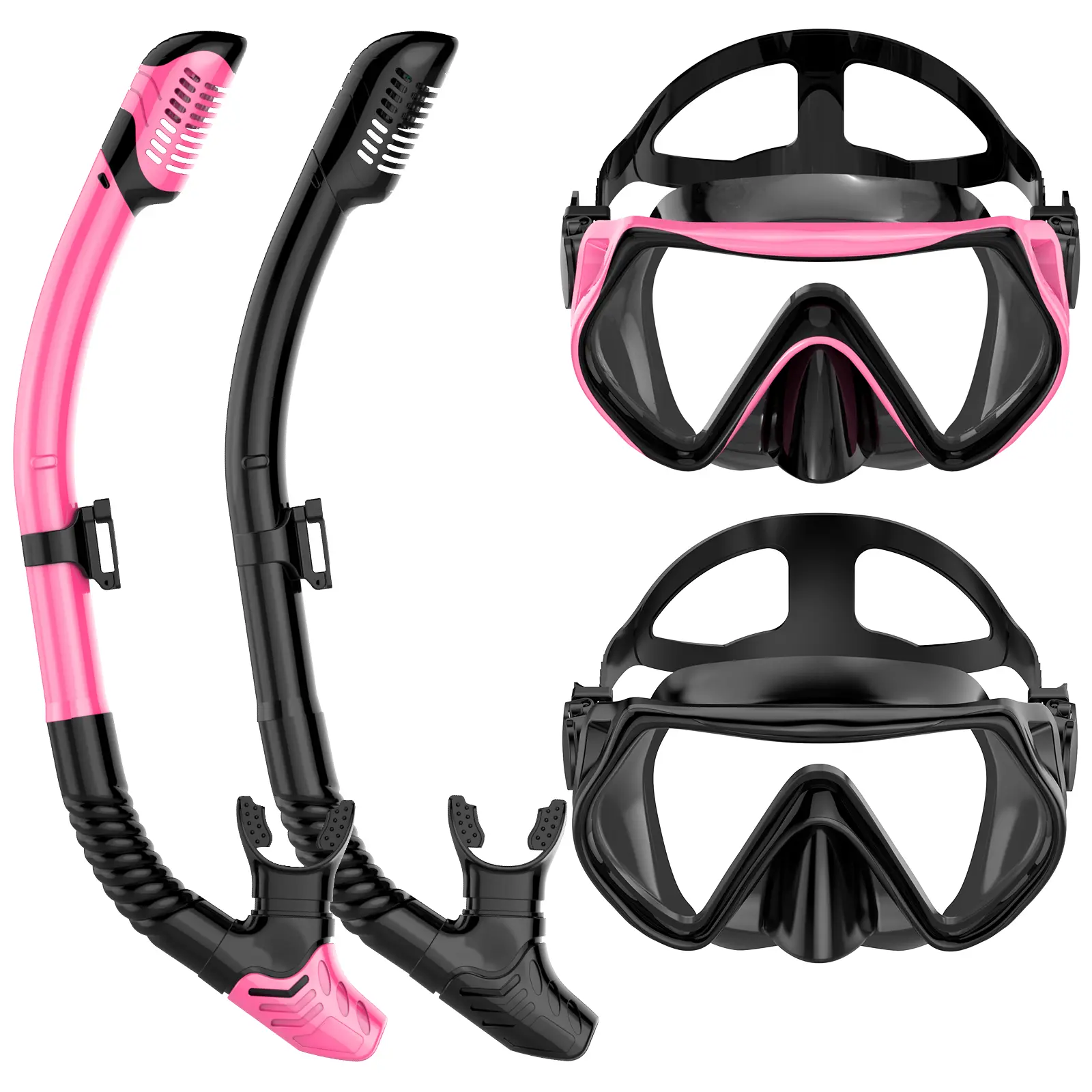 Two Pack Dry-Top Snorkel Set - Crystal-clear 180° Tempered Glass for Panoramic View, Anti-Fog & Leak-Proof Fit, Comfortable & Adjustable Buckle, Foldable & Travel-Friendly Snorkel Gear