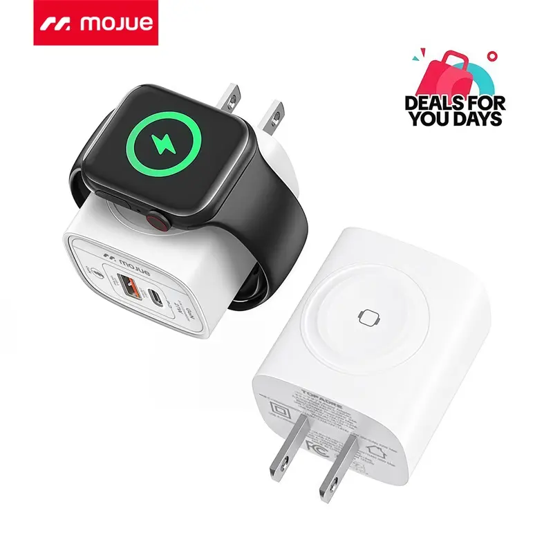 MOJUE 3-in-1 Magnetic Wireless Cordless PD USB-C Wall Charger Block - 20W Fast Charging, Compatible with iWatch Ultra/9/8/7/6, iPhone 17/17 Pro/16/16 Pro/15 Series, Electronic Cellphone, Apple Watch Seires Protection Port