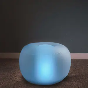 22" Color Changing LED Light Up Inflatable Pouf Ottoman, Waterproof Illuminated Remote Battery Operated Furniture
