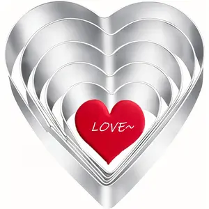 5 count Heart Cookie  Set - Valentine's Day Heart Shapes Stainless Steel Cutters Molds for Anniversary, Bridal, Engagement and Wedding, Baking Gifts