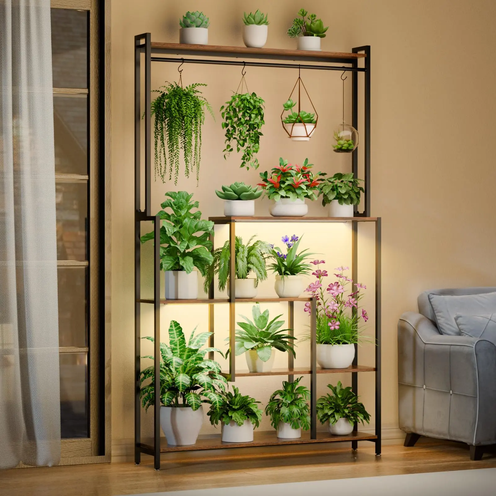 Large Plant Stand Indoor with Grow Light , 72" Tall Metal Plant Shelf, 5 Tiers 12 Pots Holder, Heavy-Duty Rectangle Display Rack for Living Room, Patio, Corner