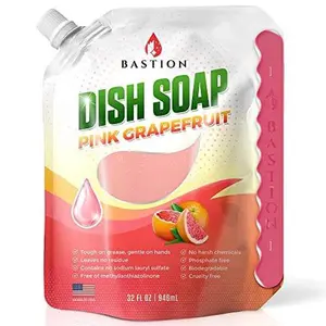 Bastion Dish Soap – Liquid Dishwashing Degreaser, Pink Grapefruit, 32oz Refill Pouch