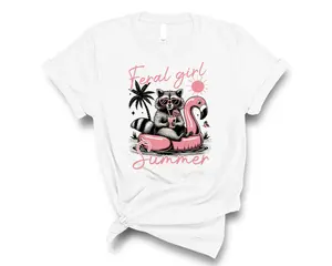 Feral Girl Summer T-Shirt - Funny Raccoon Meme Graphic Tee for Women Beach Party Casual Wear Lightweight Comfortable Beachwear