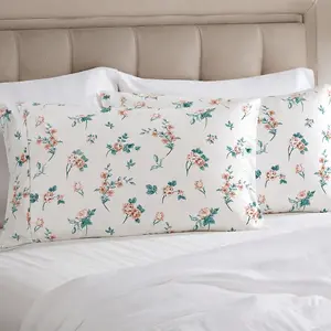 Mocassi Floral and Stripe Pattern Pillowcase Set, Hotel Premier Collection with Silky-Smooth Microfiber