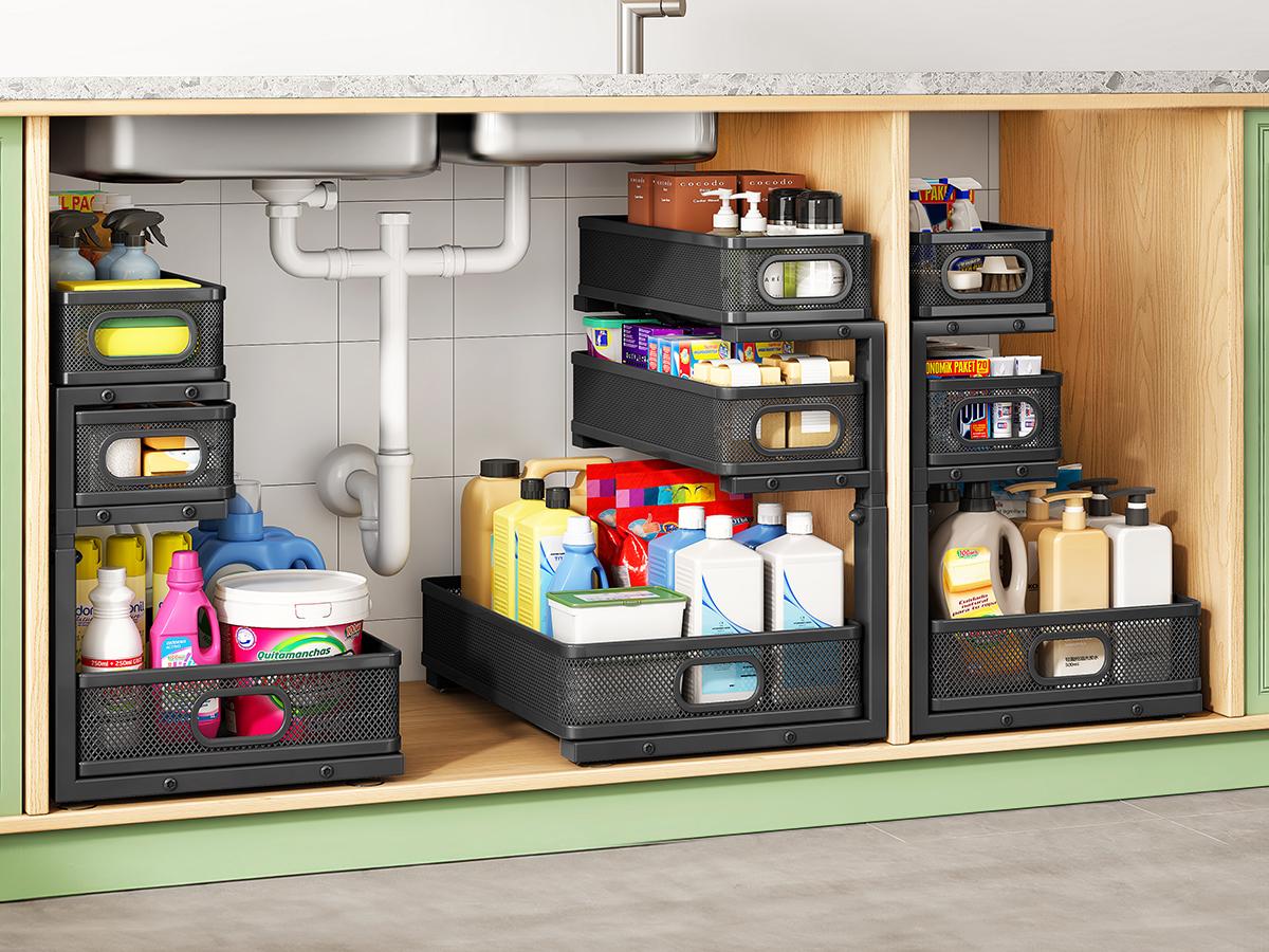 Kitstorack Under Sink Organizer, 2-Pack 3-Tier Height Adjustable Thickened Metal Pull out Cabinet Organizer Shelf, Slide out Storage Drawer Rack for Bathroom Kitchen Pantry Home Laundry Organization Kitstorack Under Sink Organizer, 2-Pack 3-Tier Height Adjustable Thickened Metal Pull out Cabinet Organizer Shelf, Slide out Storage Drawer Rack for Bathroom Kitchen Pantry Home Laundry Organization
