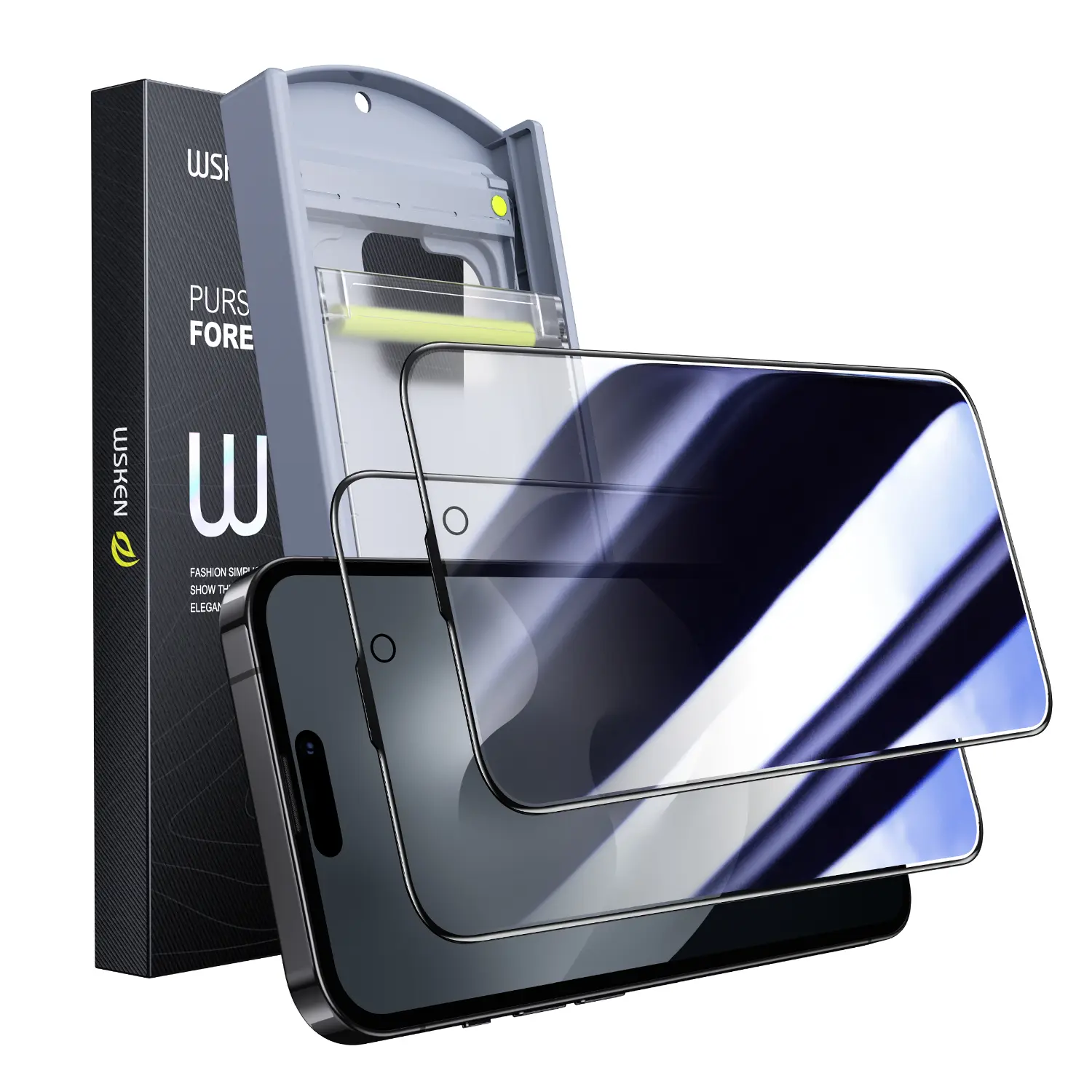 WSKEN for iPhone 15/14/13/12/11/XR Sreis,Clear/Privacy Screen Protector [24°Anti Spy][Zero Bubble][Auto Dust-Remove] Anti Glare Full Coverage Tempered Glass Diamonds Hard HD Anti Peep Film - 2 Pack