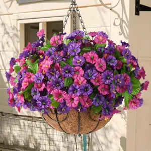 10/12-inch artificial flowers, hung outside in baskets, Hanging Flower Pots, imitation stoppinas flowers, summer spring dress, UV-resistant, looks authentic, outdoor yard, front porch decoration