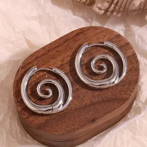 OUFER BODY JEWELRY Faux Stretched Spiral Huggies Hoop Clip Earrings, 316L Stainless Steel, Waterproof Female Daily Rock Funk Style Fashion Costume Jewelry Accessories