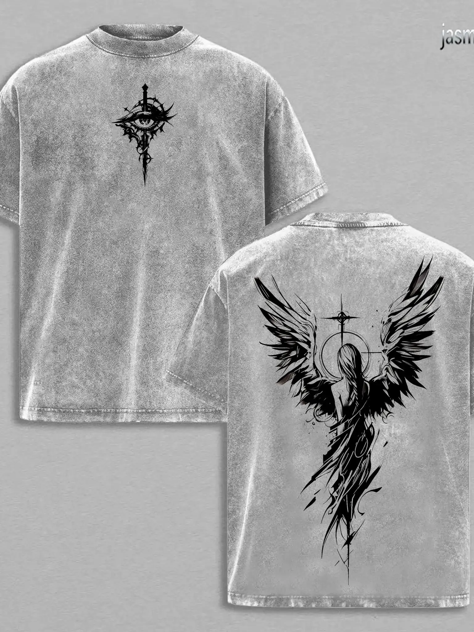Men's Oversized Washed Short-Sleeve T-Shirt - Dark Angel Graphic, Alt Fashion