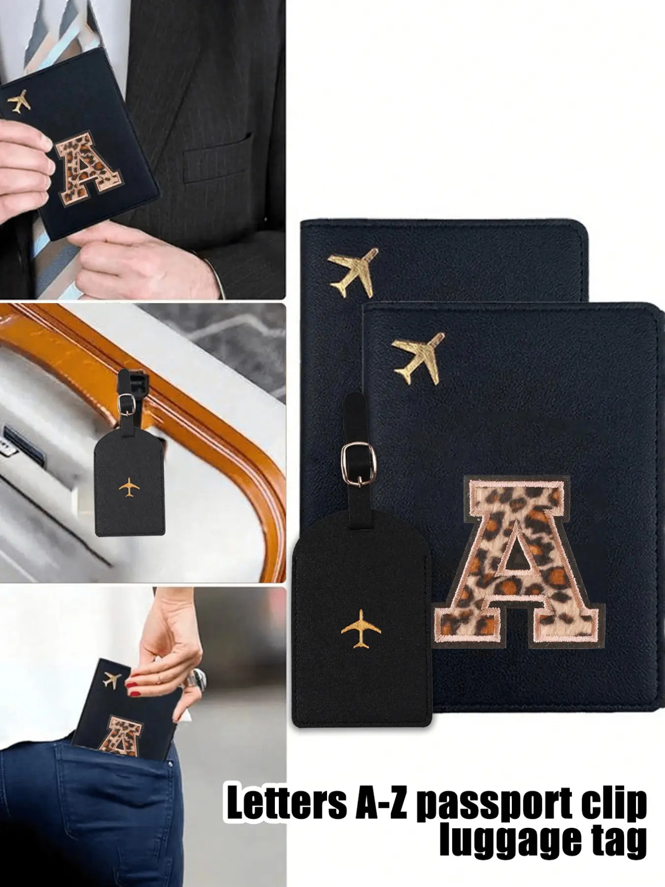 Leopard Print Alphabet Passport Holder with Luggage Tag Set - Personalized A-Z Letter Passport Cover, Durable Travel Essential for Organizing Passports, ID Cards, Credit Cards, Travel Accessories, Ideal for Air Travel