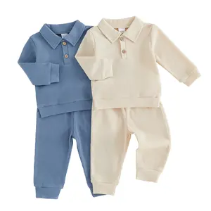 Toddler Baby Little Boy Fall Winter Outfit 1/3-Button Lapel Long Sleeves Sweatshirt and Elastic Pants Clothes 6M-4T