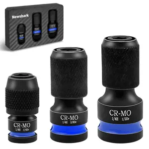 3pcs Heavy Duty Impact Adapter Set, Premium Cr-Mo Steel Square Drive to 1/4" Hex Shank Converter, Quick Release Socket Tool Kit with Storage Case (1/2" 3/8" 1/4") Storage Box