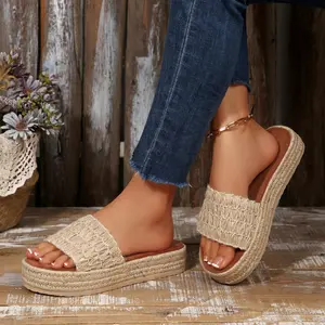 Women's Casual Bohemian Espadrille Wedge Slides Woven Upper Open Toe Footwear