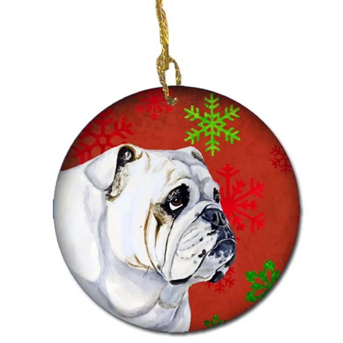 Bulldog English Red Snowflake Holiday Christmas Ceramic Ornament