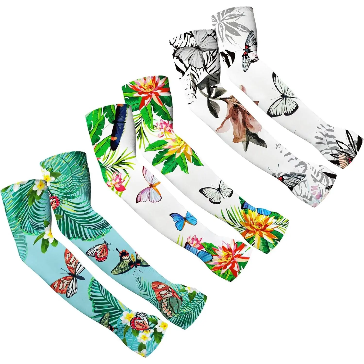 3 Pairs Butterfly Gardening Arm Sleeves with Thumb Hole, UV Blocking Sun Protection Sleeves for Flower Farmers, Lightweight