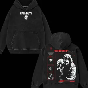 Superstyle Simon "Ghost" Riley Skull Mask Warrior Call of Duty: Modern Warfare II Edition Double Printed Oversize Lightweight Acid Washed Hoodie Game Series Graphic Design Top Cotton Streetwear Game Zone Hoodie Sweatshirt Clothes Menswear Womenswear E LAI