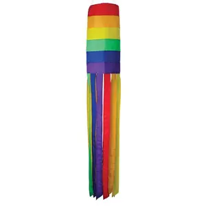 In the Breeze Rainbow Windsock Vibrant Colorful Outdoor Décor for Yards Gardens Patios Weather Resistant Polyester Fabric Coordinated Tails Easy Hanging