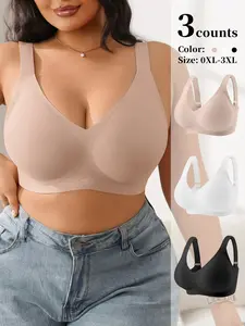 1/3 pcs Women's Wireless Jelly Bra, Underwear, Soft Smooth Medium Support, Breathable Lined, Wide Straps, All Seasons, Casual Fitted, Plain Pattern, 3/4 Coverage, Basic